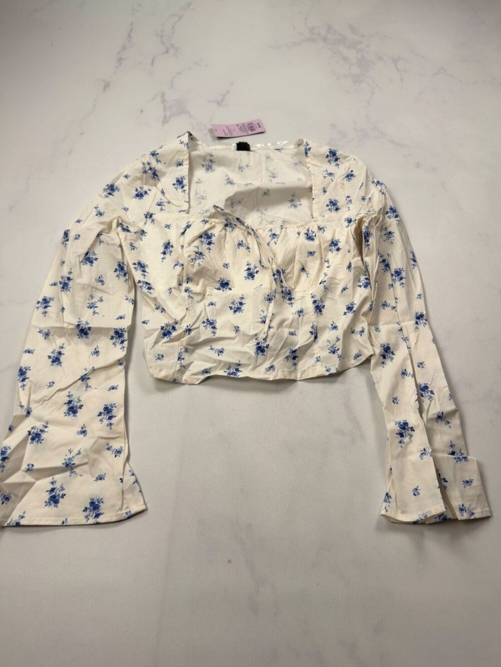 Wild Fable Blouse Cream Floral Button Front Long Sleeve - Womens L NWT